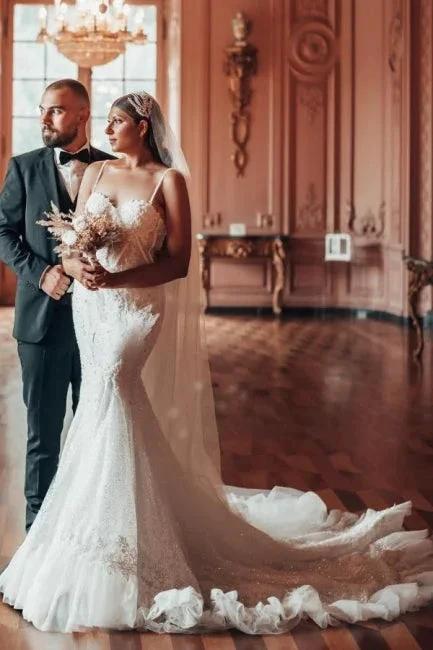 Luxury Long Mermaid Spaghetti Straps Glitter Wedding Dresses With Lace - Image 3