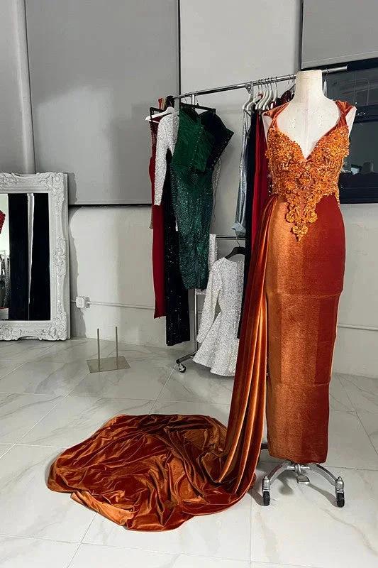 Luxury Long Mermaid V-neck Sleeveless Prom Dress With Train - Image 3
