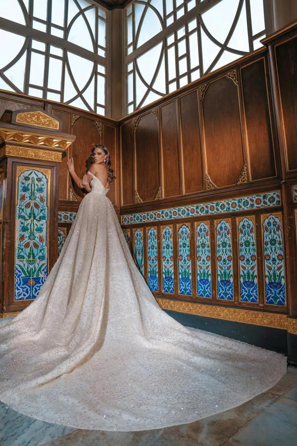 Luxury Long Princess Off-the-shoulder Sequined Wedding Dresses with slit - Image 2