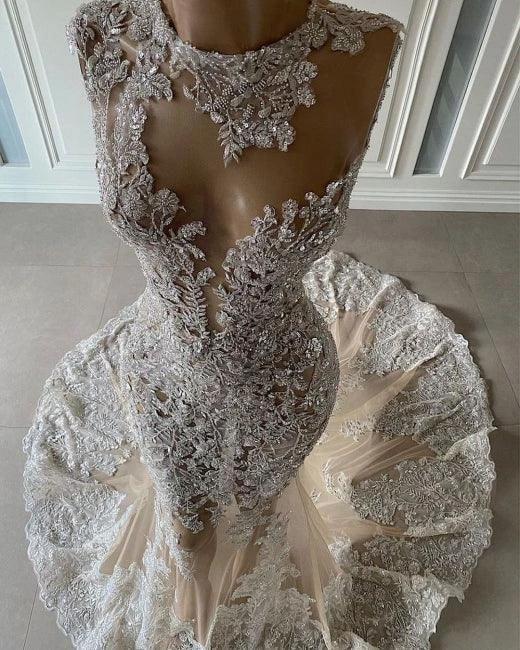 Luxury Long Sexy Mermaid Sleeveless Prom Dresses With Lace - Image 2