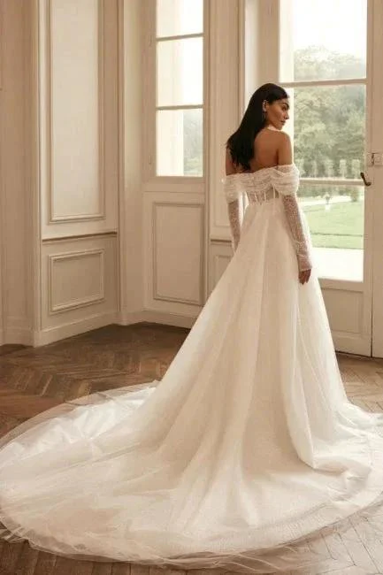 Luxury long sleeves a-line Off-the-shoulder Wedding dresses sequined - Image 2