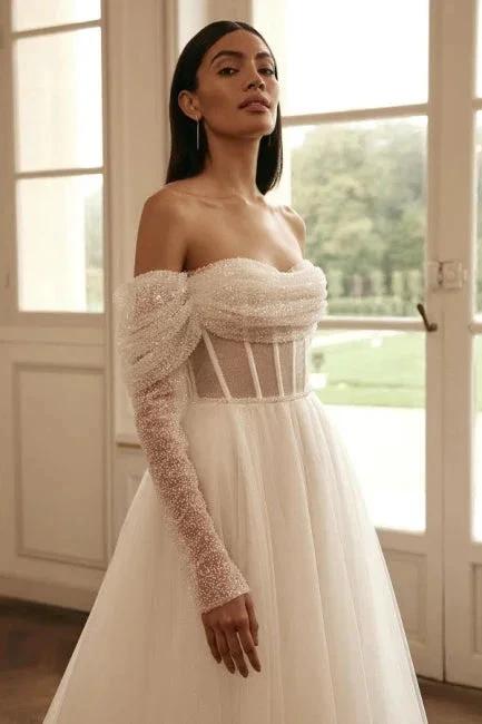 Luxury long sleeves a-line Off-the-shoulder Wedding dresses sequined - Image 3