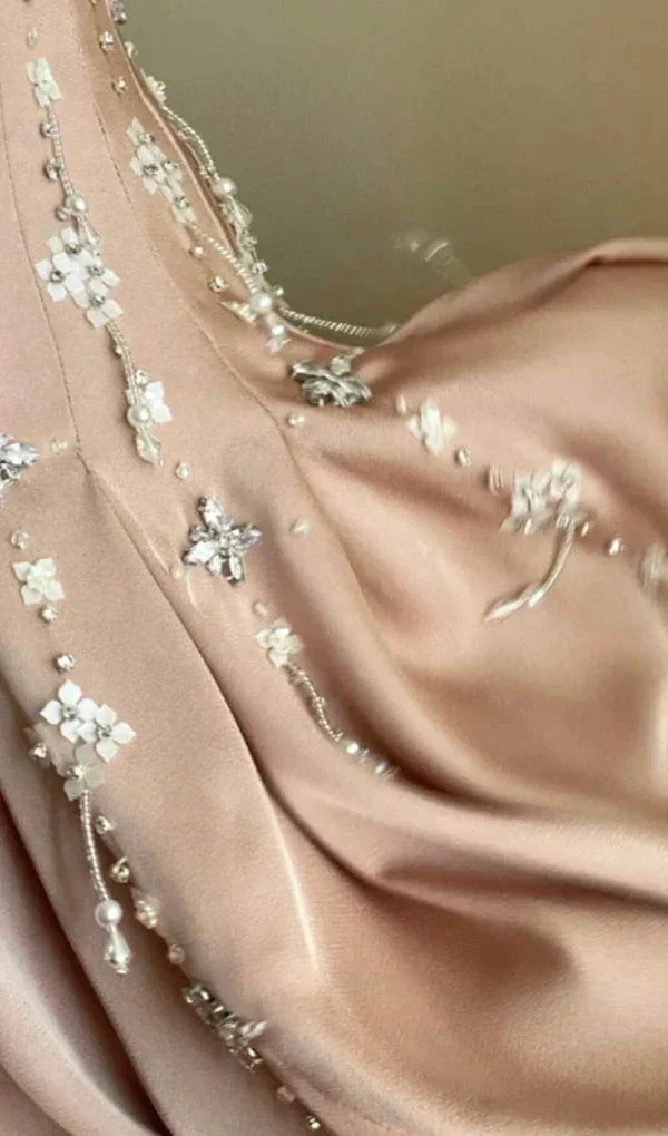 Luxury nude satin hand-beaded diamond homecoming dress Y4542 - Image 3