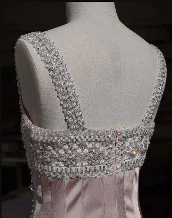 Luxury nude satin hand-beaded diamond homecoming dress Y4542 - Image 7