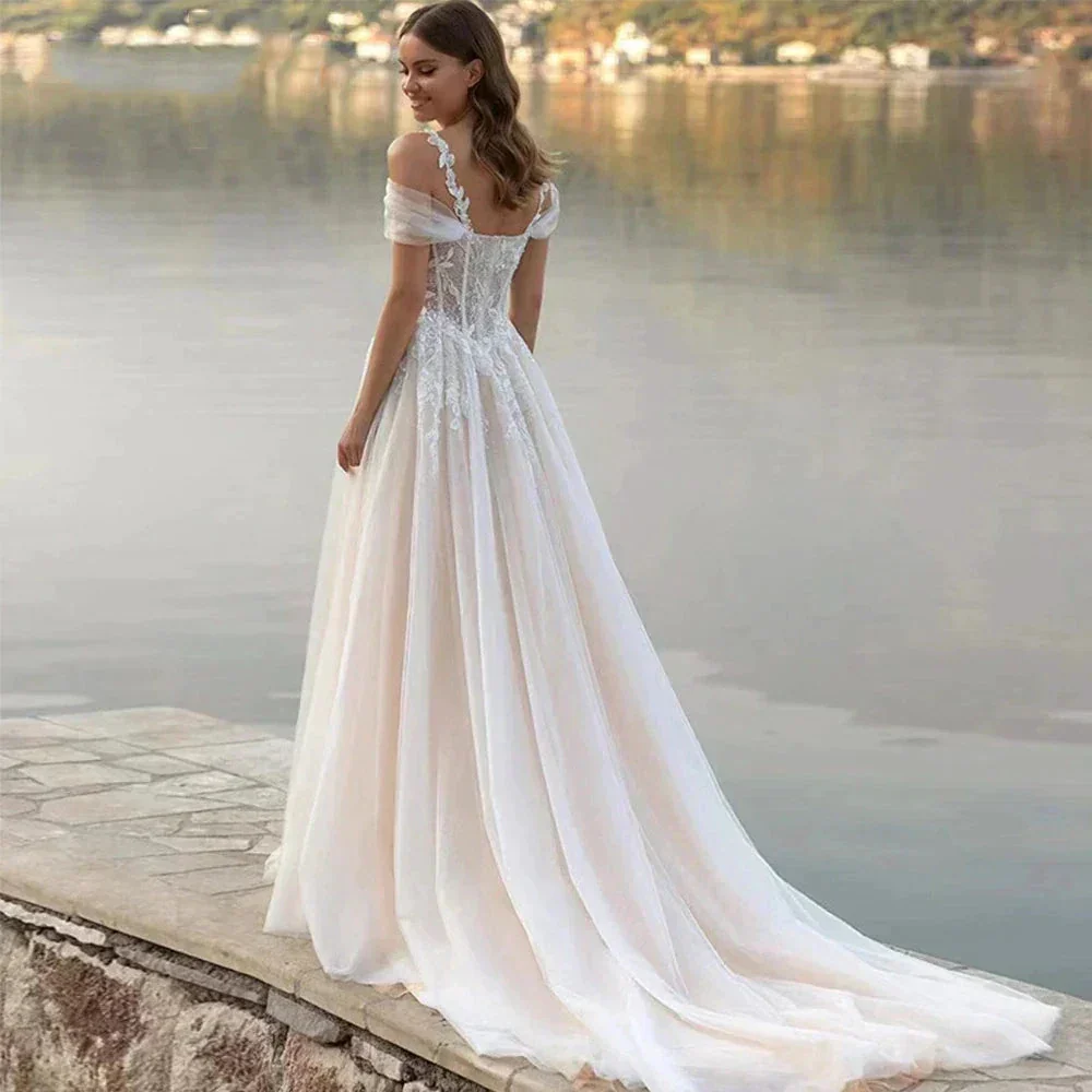 Luxury Off Shoulder Sleeveless Sexy Lace Mopping Beautiful Wedding Dresses Boho Backless Charming Simple Bridal Gowns New 2023 - Image 2