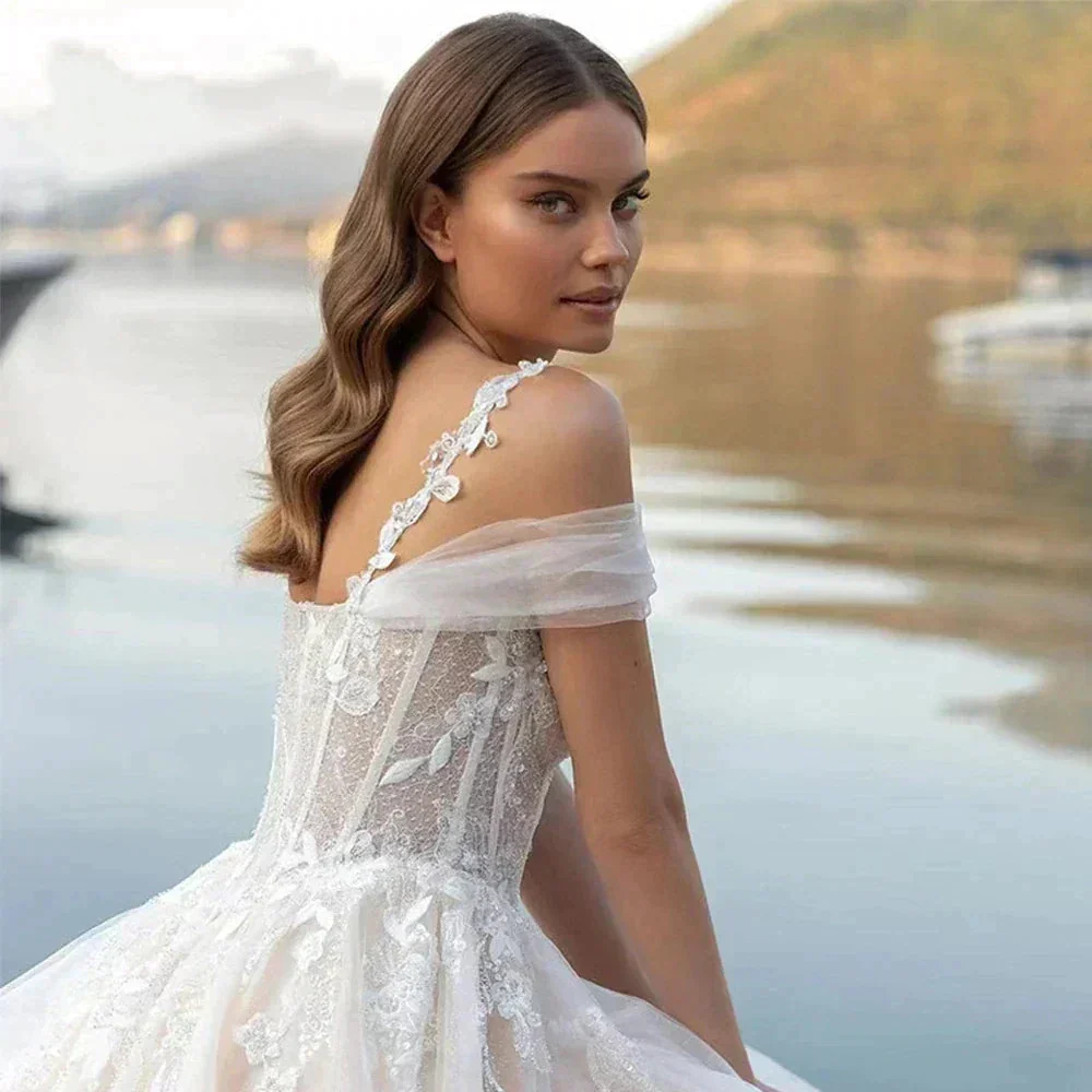 Luxury Off Shoulder Sleeveless Sexy Lace Mopping Beautiful Wedding Dresses Boho Backless Charming Simple Bridal Gowns New 2023 - Image 3