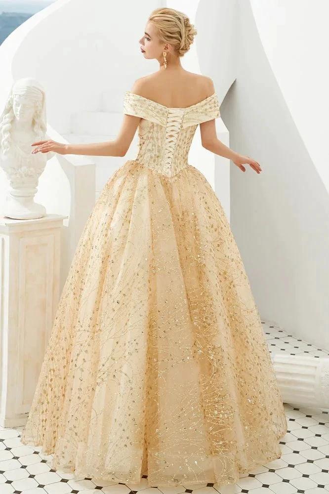 Luxury Off-the-Shoulder Tulle Ball Gown Sequins Princess Party Gown for Girls - Image 2