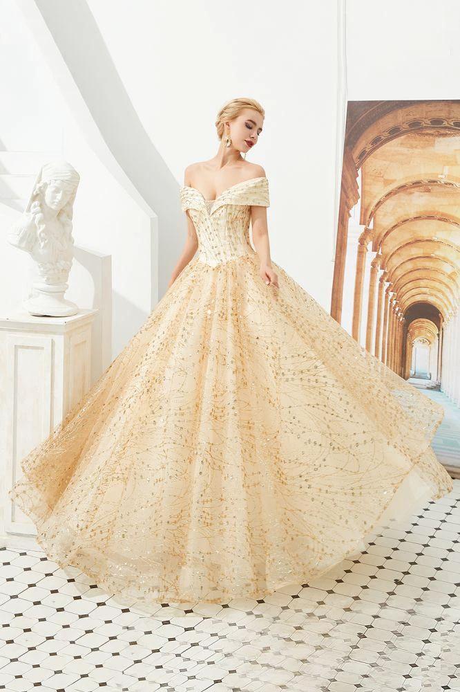 Luxury Off-the-Shoulder Tulle Ball Gown Sequins Princess Party Gown for Girls - Image 3