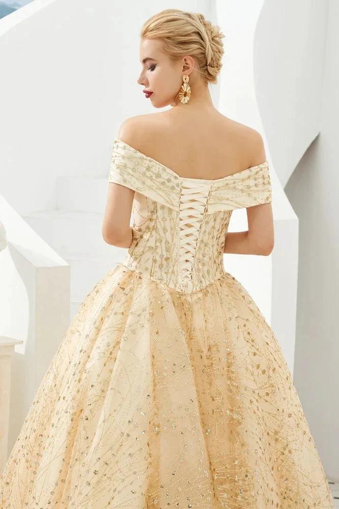Luxury Off-the-Shoulder Tulle Ball Gown Sequins Princess Party Gown for Girls - Image 4