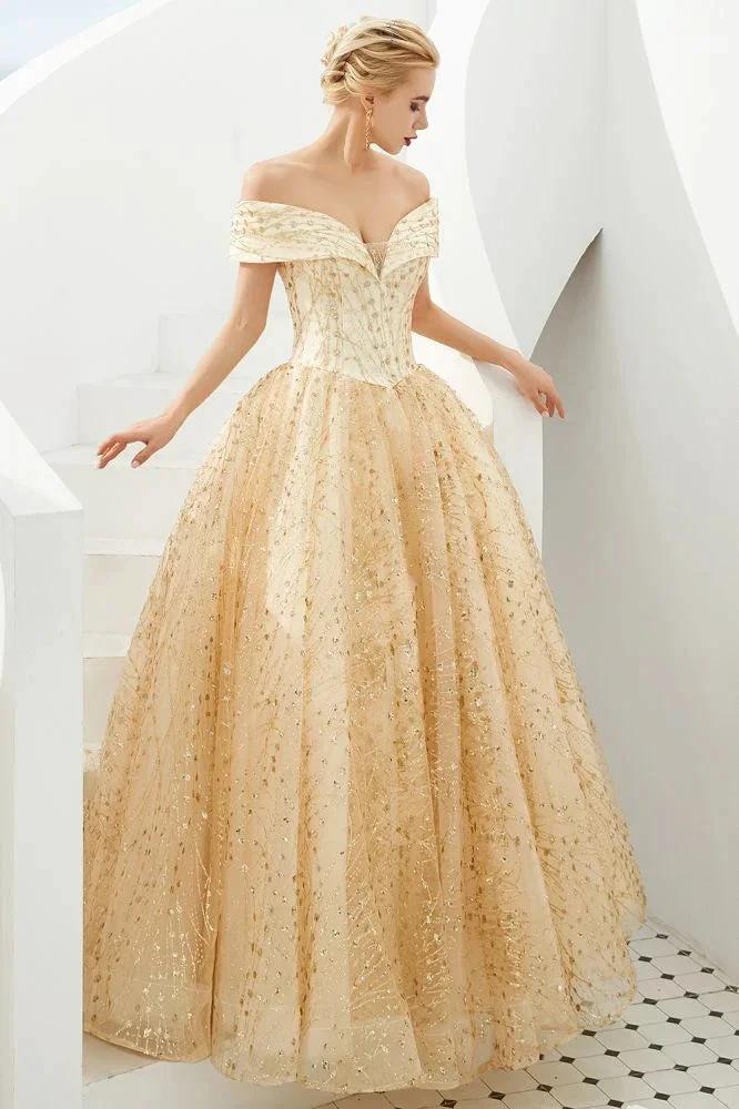 Luxury Off-the-Shoulder Tulle Ball Gown Sequins Princess Party Gown for Girls - Image 5