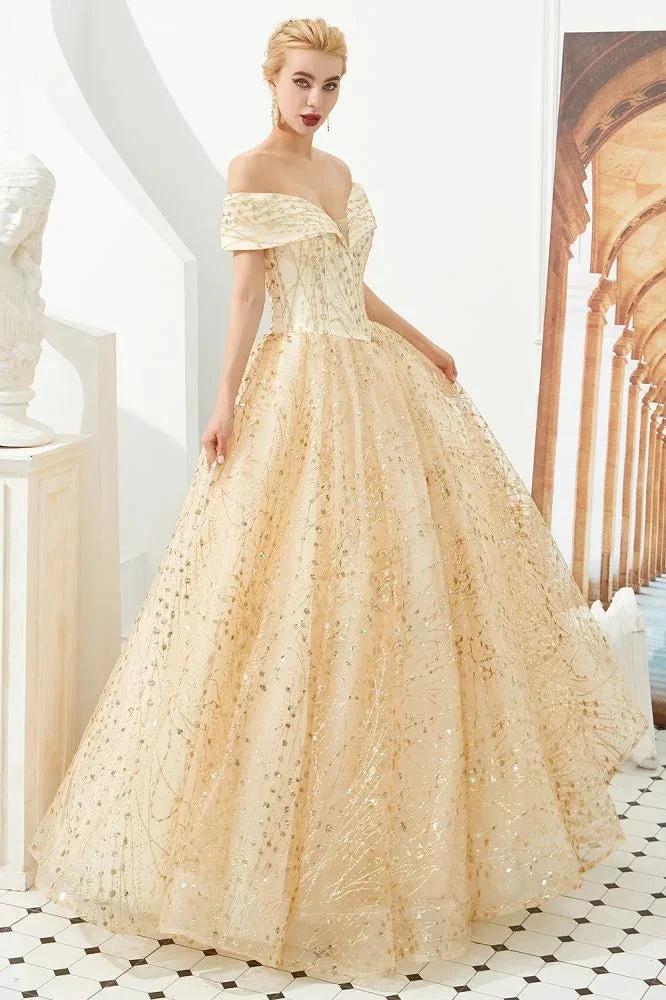 Luxury Off-the-Shoulder Tulle Ball Gown Sequins Princess Party Gown for Girls - Image 6