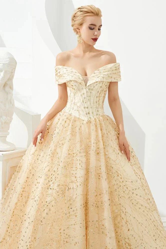 Luxury Off-the-Shoulder Tulle Ball Gown Sequins Princess Party Gown for Girls - Image 7