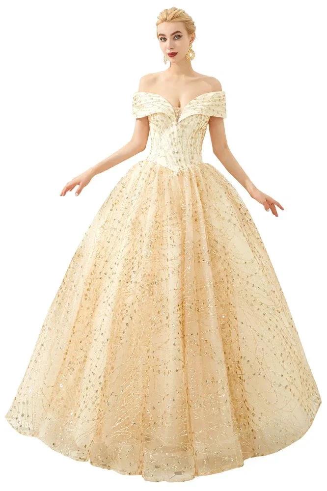 Luxury Off-the-Shoulder Tulle Ball Gown Sequins Princess Party Gown for Girls - Image 9