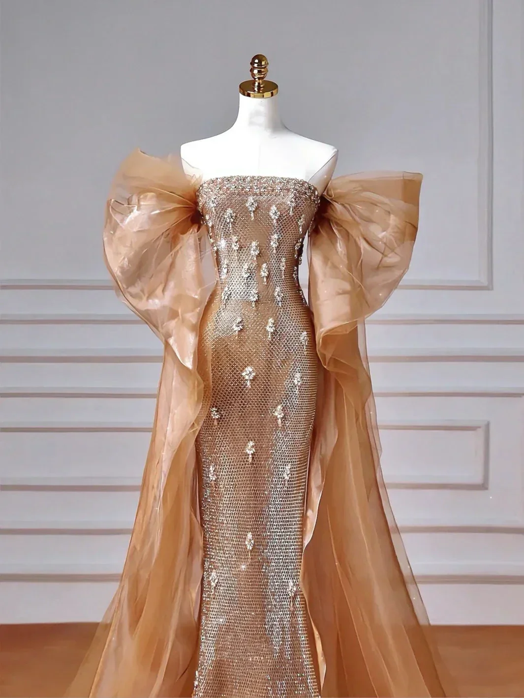 Luxury Off The Shoulder Tulle Beaded Prom Dress Long Mermaid Evening Dress Y8610 - Image 2