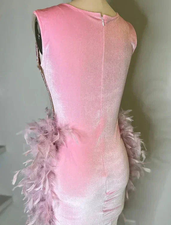 Luxury Pink Feather Homecoming Dress Birthday Dress Wedding Party Dress Y2639 - Image 4
