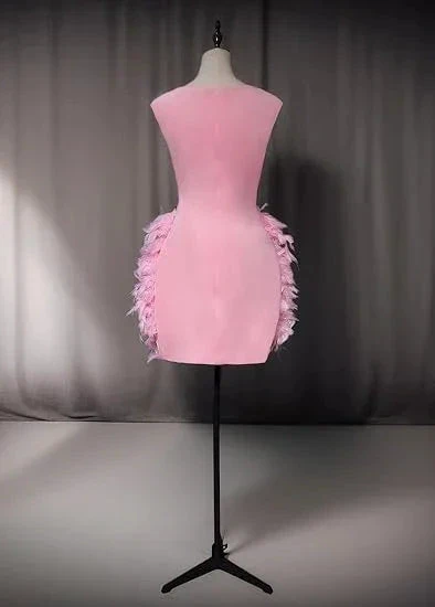 Luxury Pink Feather Homecoming Dress Birthday Dress Wedding Party Dress Y2639 - Image 5
