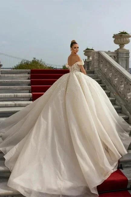 Luxury Princess Long A-line Off-the-shoulder Lace Wedding Dresses - Image 2
