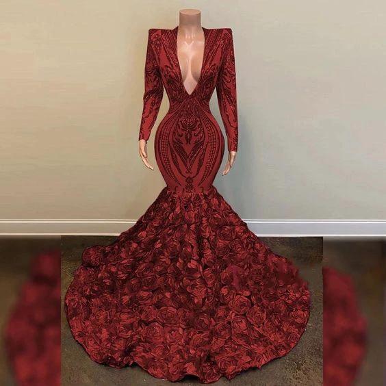 Luxury Prom Dress V Neck Long Sleeves Sequin African Black Girl Mermaid Gala Formal Party Evening Gowns  Y1153 - Image 2