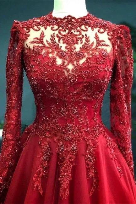 Luxury Red Evening Dresses With Sleeves Prom Dress with Lace - Image 2