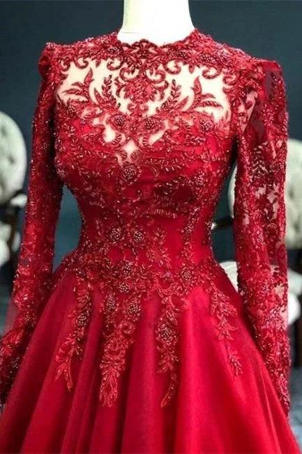 Luxury Red Evening Dresses With Sleeves Prom Dress with Lace - Image 3