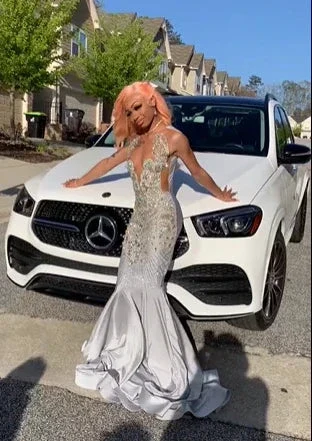 Luxury Satin Diamond Prom Dress Long Mermaid Evening Dress Y7950 - Image 2