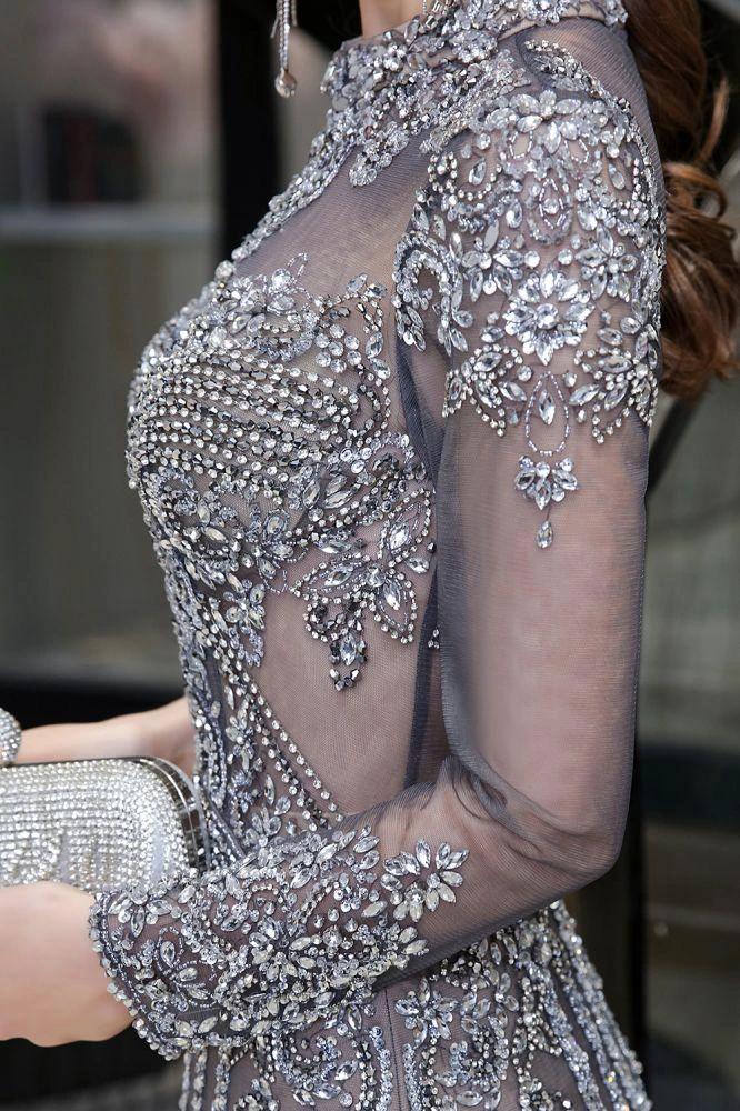 Luxury Sparkly beading High Neck Sheer Tulle Long Prom Dress - Image 10