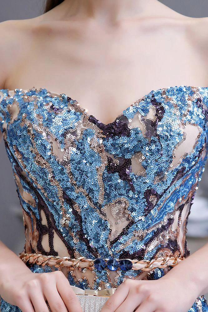 Luxury Sparkly Off-the-Shoulder Sequins Aline Prom Dress Floor Length - Image 10