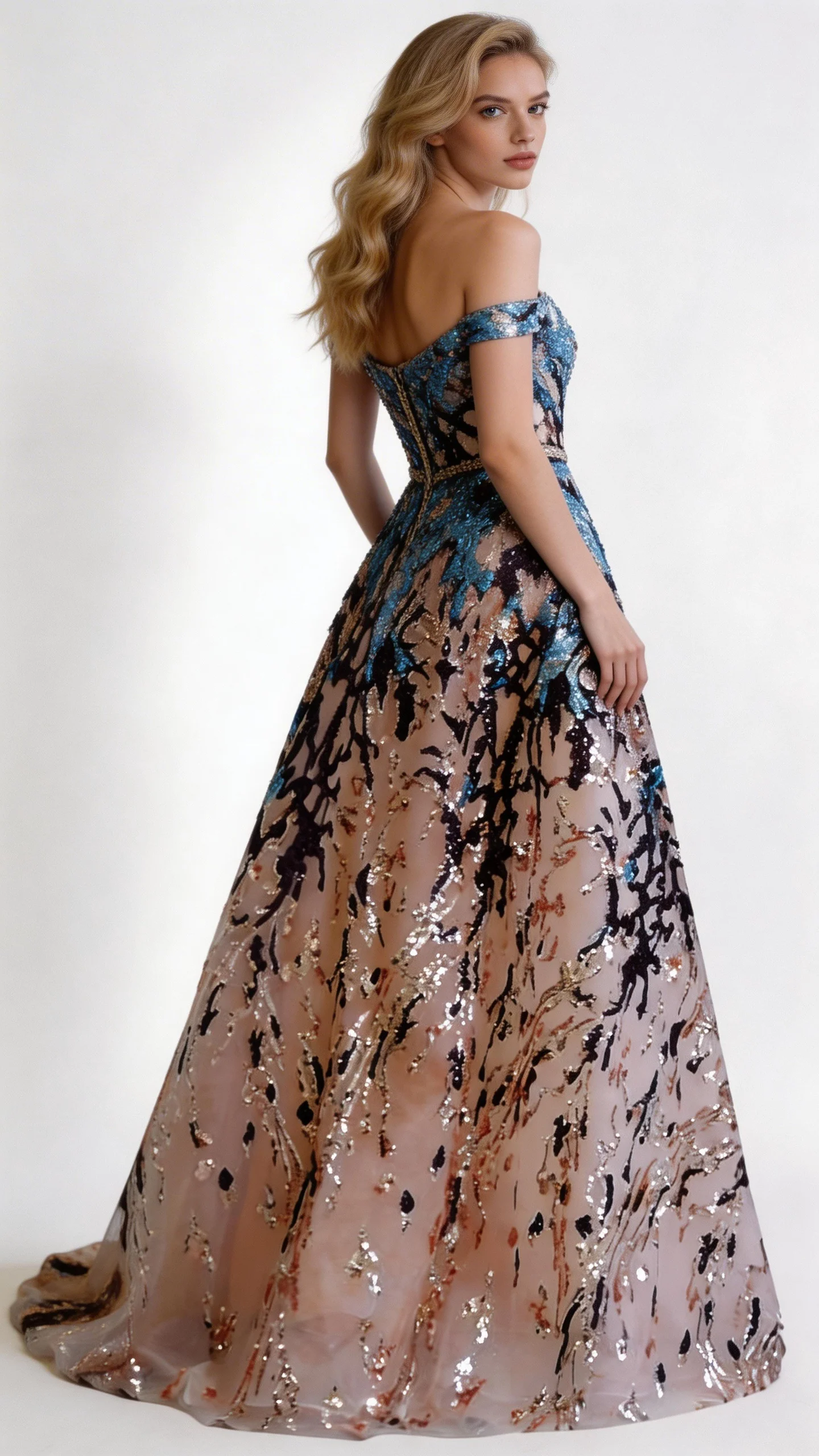 Luxury Sparkly Off-the-Shoulder Sequins Aline Prom Dress Floor Length - Image 2