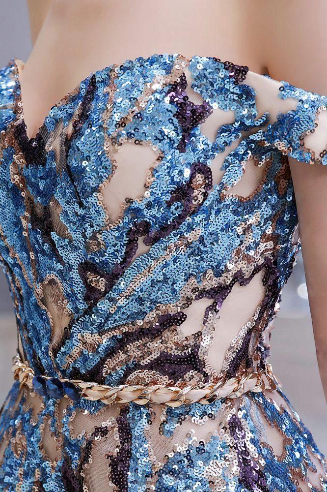 Luxury Sparkly Off-the-Shoulder Sequins Aline Prom Dress Floor Length - Image 8