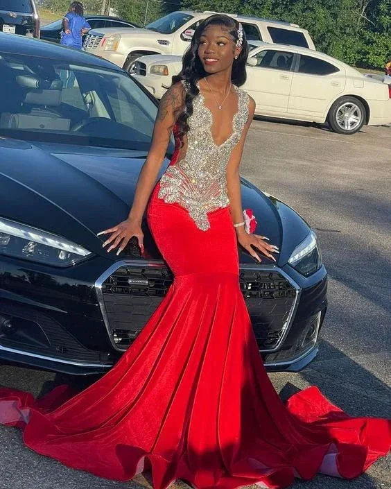 Luxury Sparkly Red Mermaid Prom Dress Birthday Party Dress Evening Gown Robe Y4314 - Image 2