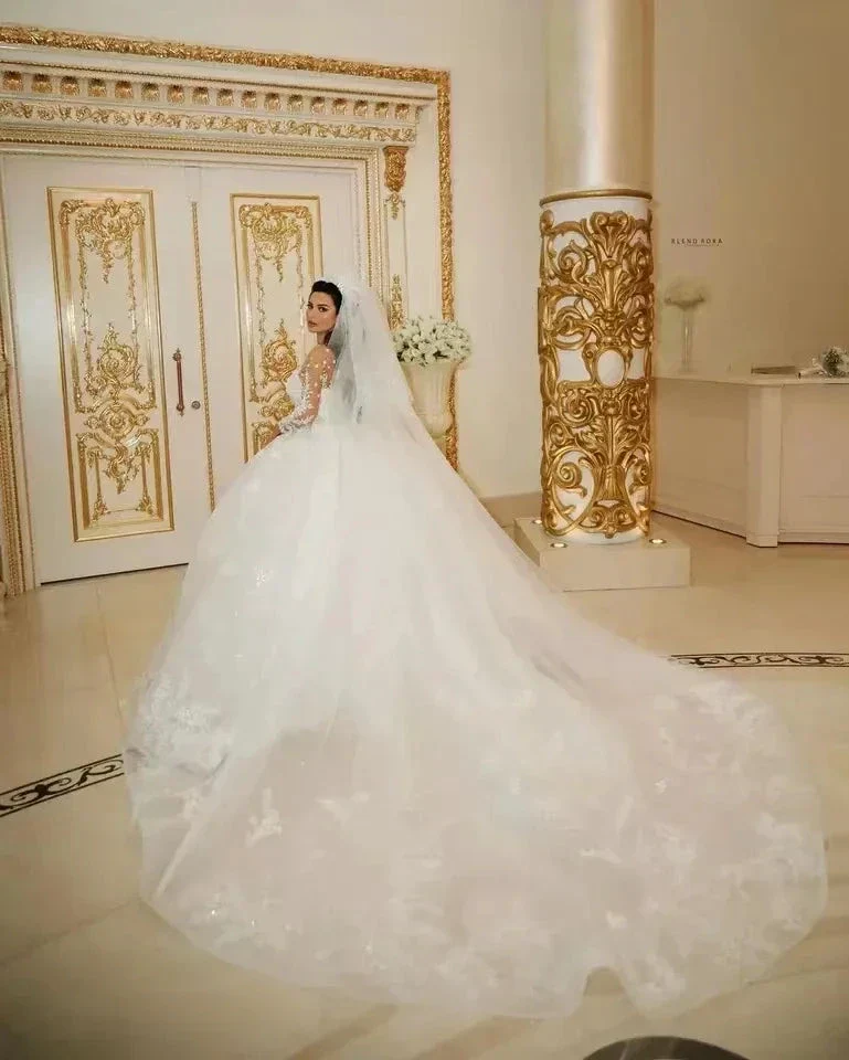 Luxury Sparkly Wedding Dresses 2024 Sheer Neck Glitter Sequins Long Sleeves Lace Applique Elegant Bridal Gowns Vestido De Novia - Image 3