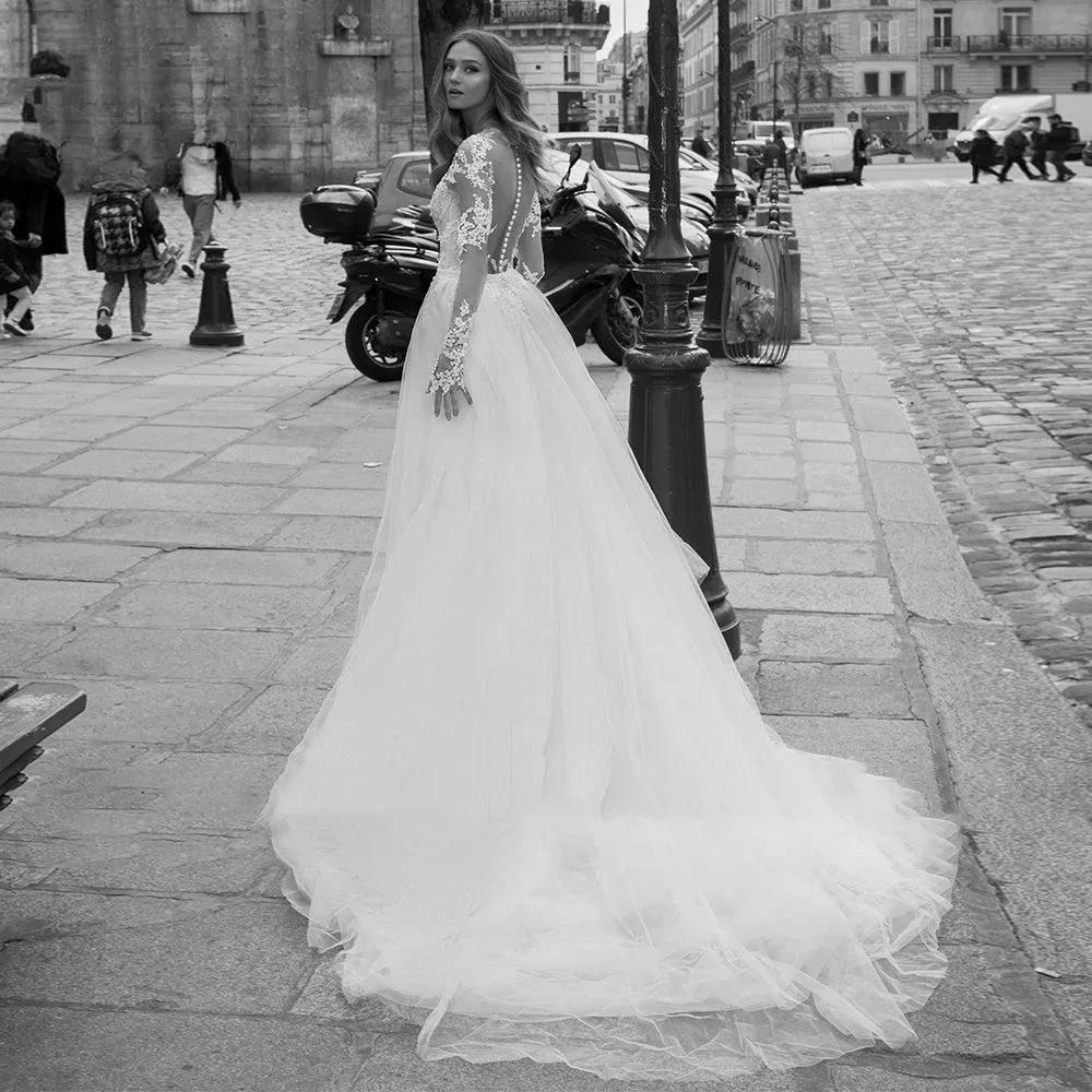 Luxury Wedding Dress 2023 Detachable 2 In 1 Mermaid Embroidered Lace On Net With O-neck Full Sleeve Back Button Vestido De Novia - Image 2