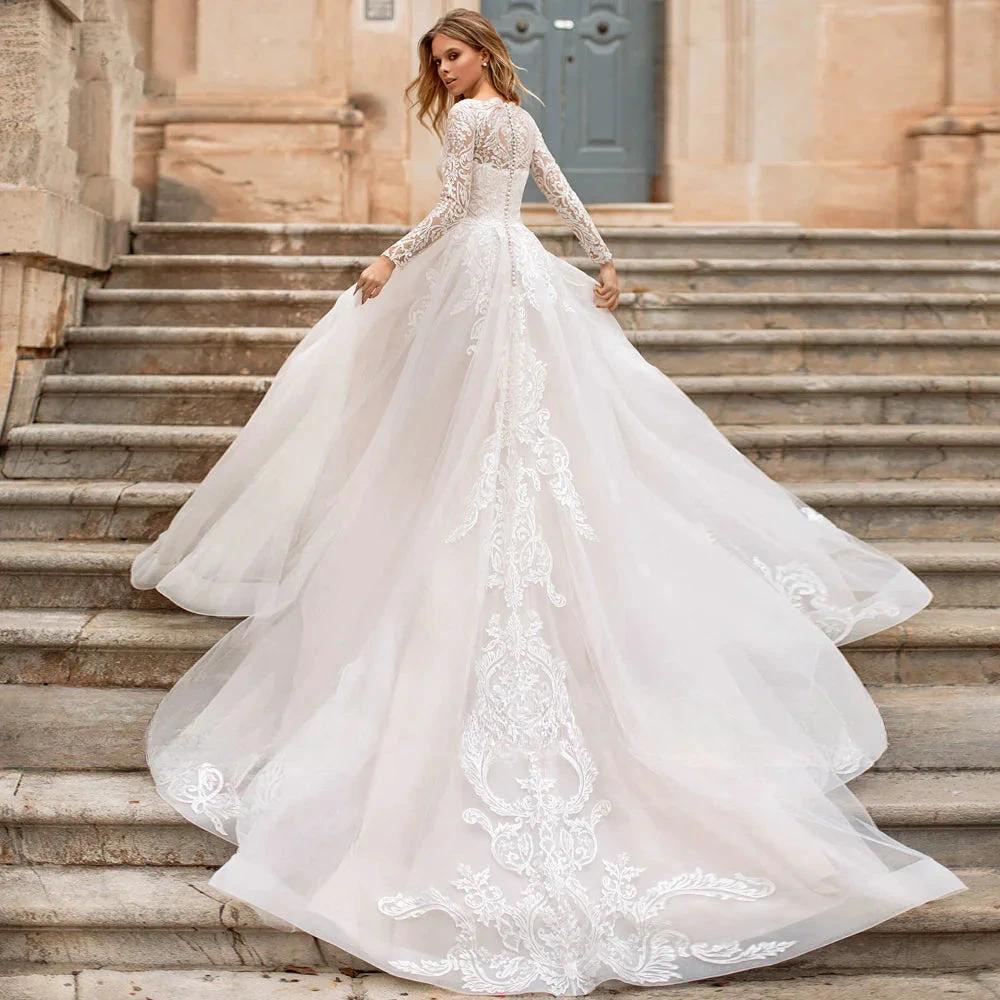 Luxury Wedding Dresses Lace Applique A-Line Bridal Gowns Robe Church Wedding Party Beach Vestido De Novia 2023 Boda Elegante שמל - Image 2