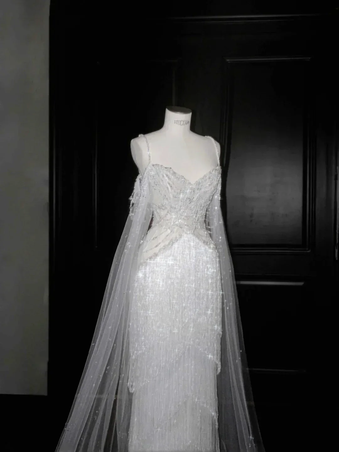 Luxury White Tulle Pearl Bead Chain Beaded Tassel Prom Dress Evening Dress,Off Shoulder Wedding Dress Y8662 - Image 2