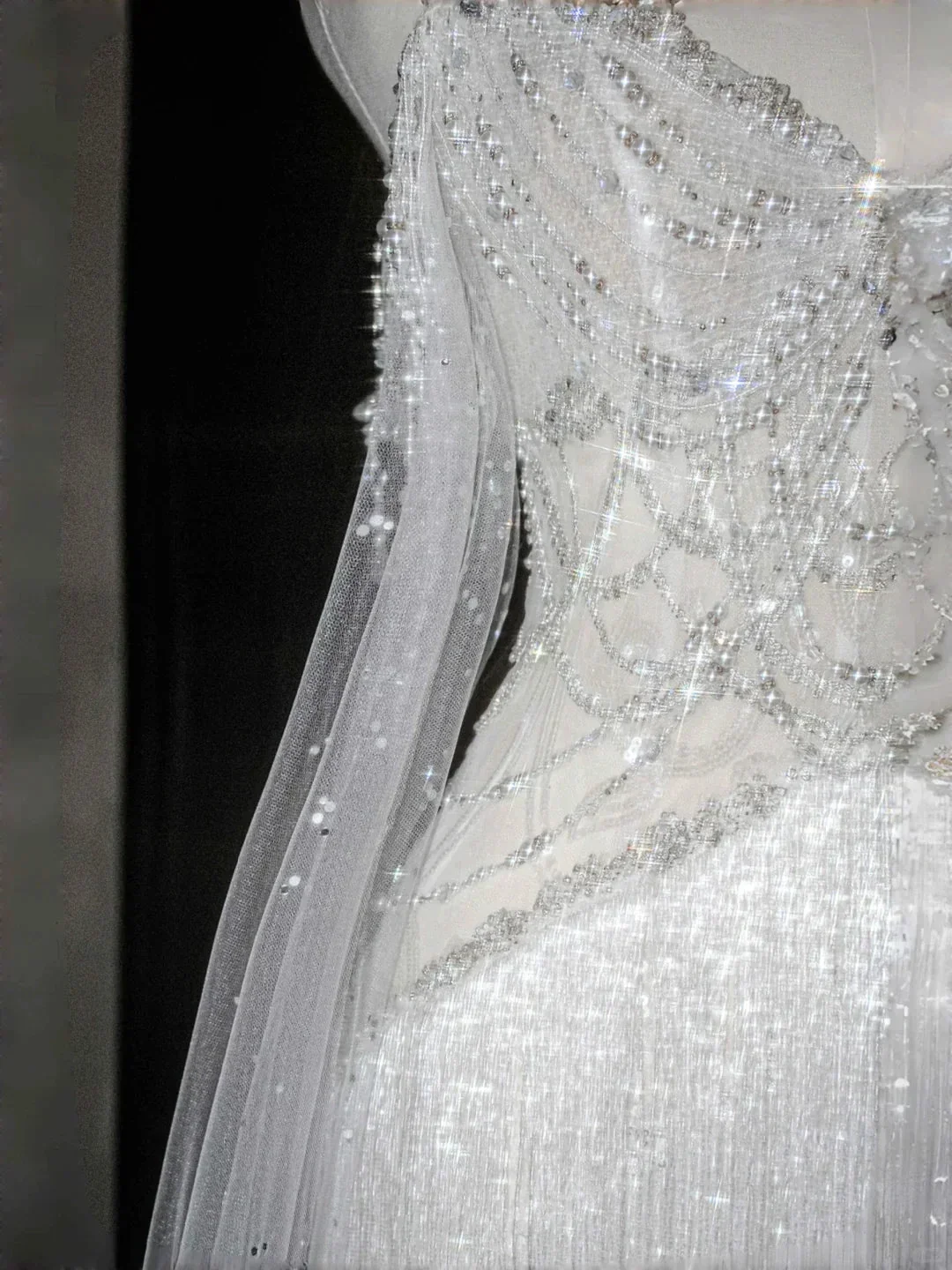 Luxury White Tulle Pearl Bead Chain Beaded Tassel Prom Dress Evening Dress,Off Shoulder Wedding Dress Y8662 - Image 3