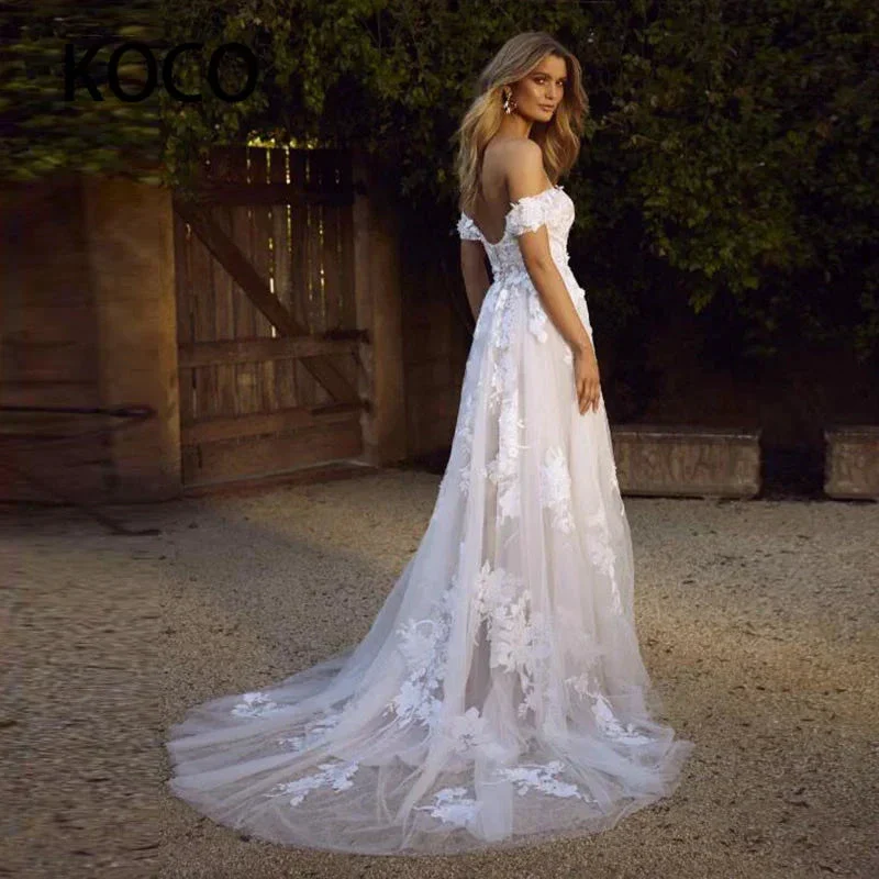 MACDOUGAL Boho Wedding Dress off The Shoulder Vintage Lace Appliques Bride Dresses Vestido De Novia Custom Made For Women - Image 2