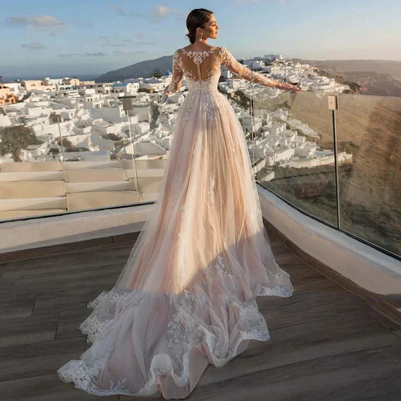 MACDUGAL Wedding Dress 2023 Luxury Sexy Lace Self-Cultivation Detachable Train Elegant Long Sleeves Button Vestido De Novia - Image 2