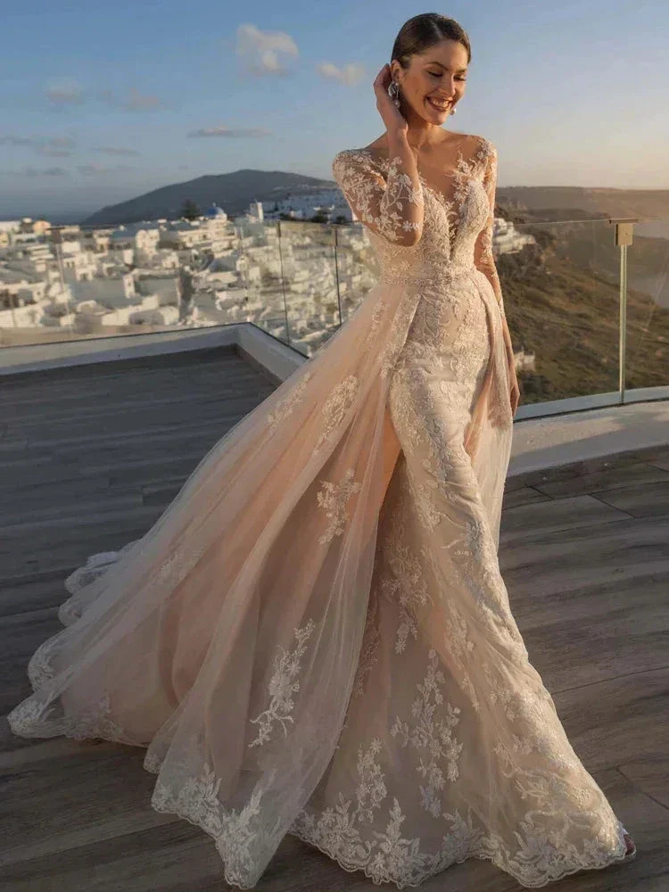 MACDUGAL Wedding Dress 2023 Luxury Sexy Lace Self-Cultivation Detachable Train Elegant Long Sleeves Button Vestido De Novia - Image 3