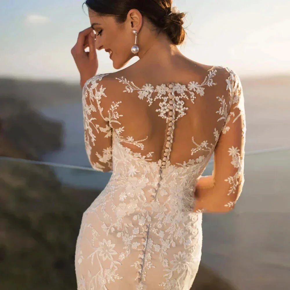 MACDUGAL Wedding Dress 2023 Luxury Sexy Lace Self-Cultivation Detachable Train Elegant Long Sleeves Button Vestido De Novia - Image 4