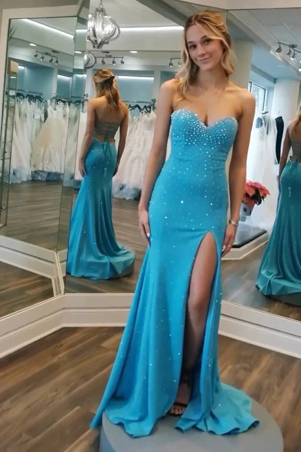 Mamie | Sweetheart Beaded Mermaid Long Prom Dress With Split - Image 3