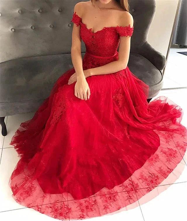 Marvelous A-line Off-the-shoulder Tulle Lace Long Prom Dress - Image 3