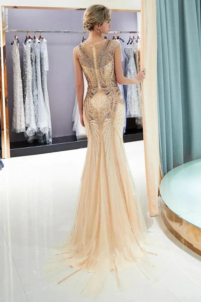 Sparkly Mermaid Sleeveless Golden Sequins Beading Formal Party Dress - Image 4