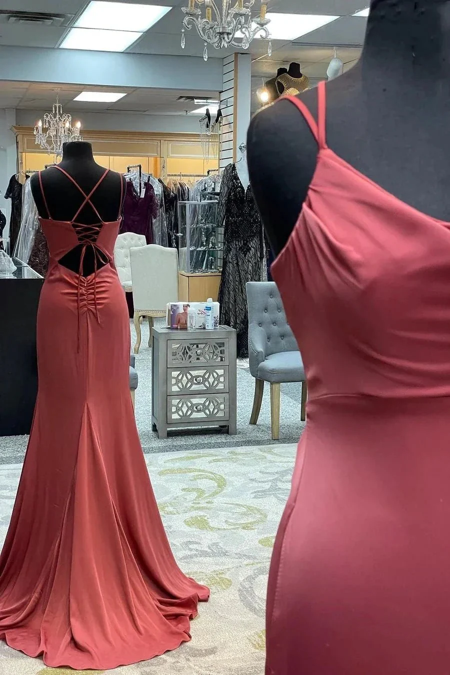 Legacy | Mauve Mermaid Cowl Neck Straps Long Prom Dress - Image 2