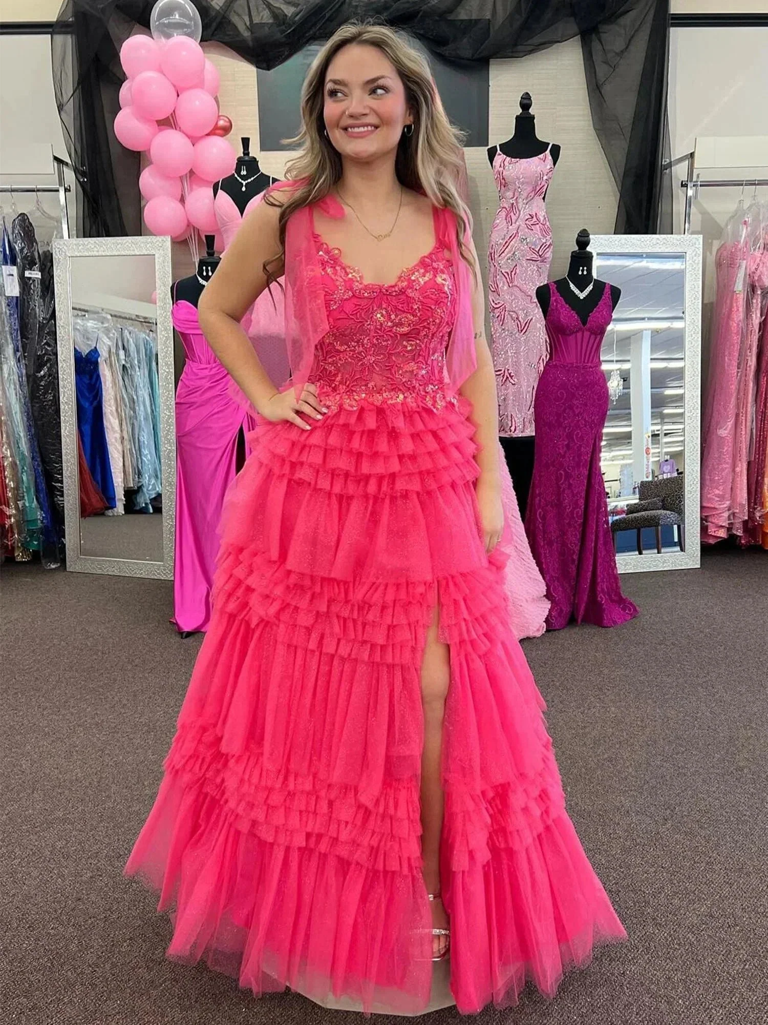 Maylie | Sky Blue Sequines A-line Tulle Prom Dress With Appliques - Image 3