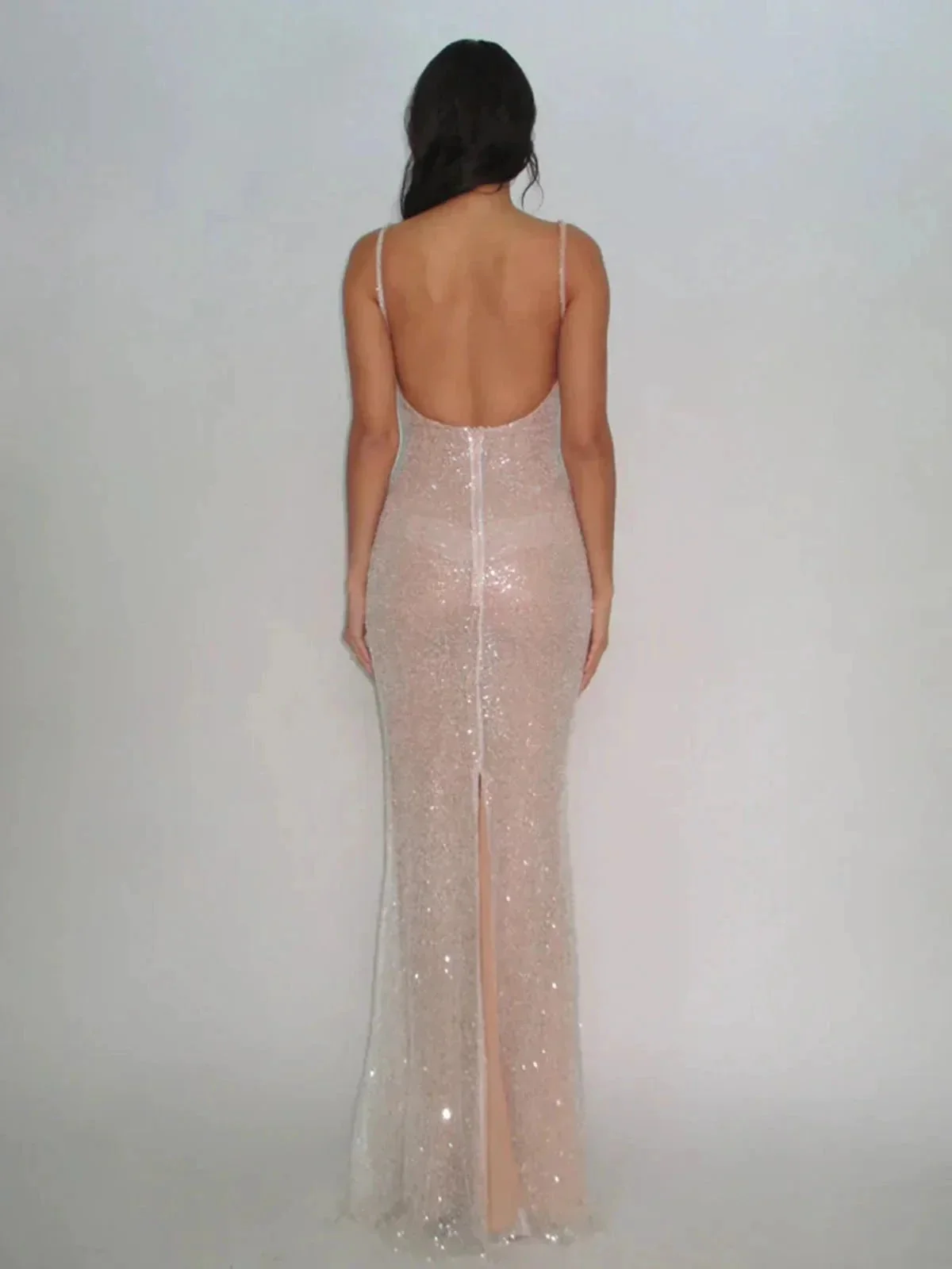 McKoye| Simple Pink Mermaid Straps Sequin Prom Dresses With Split - Image 2