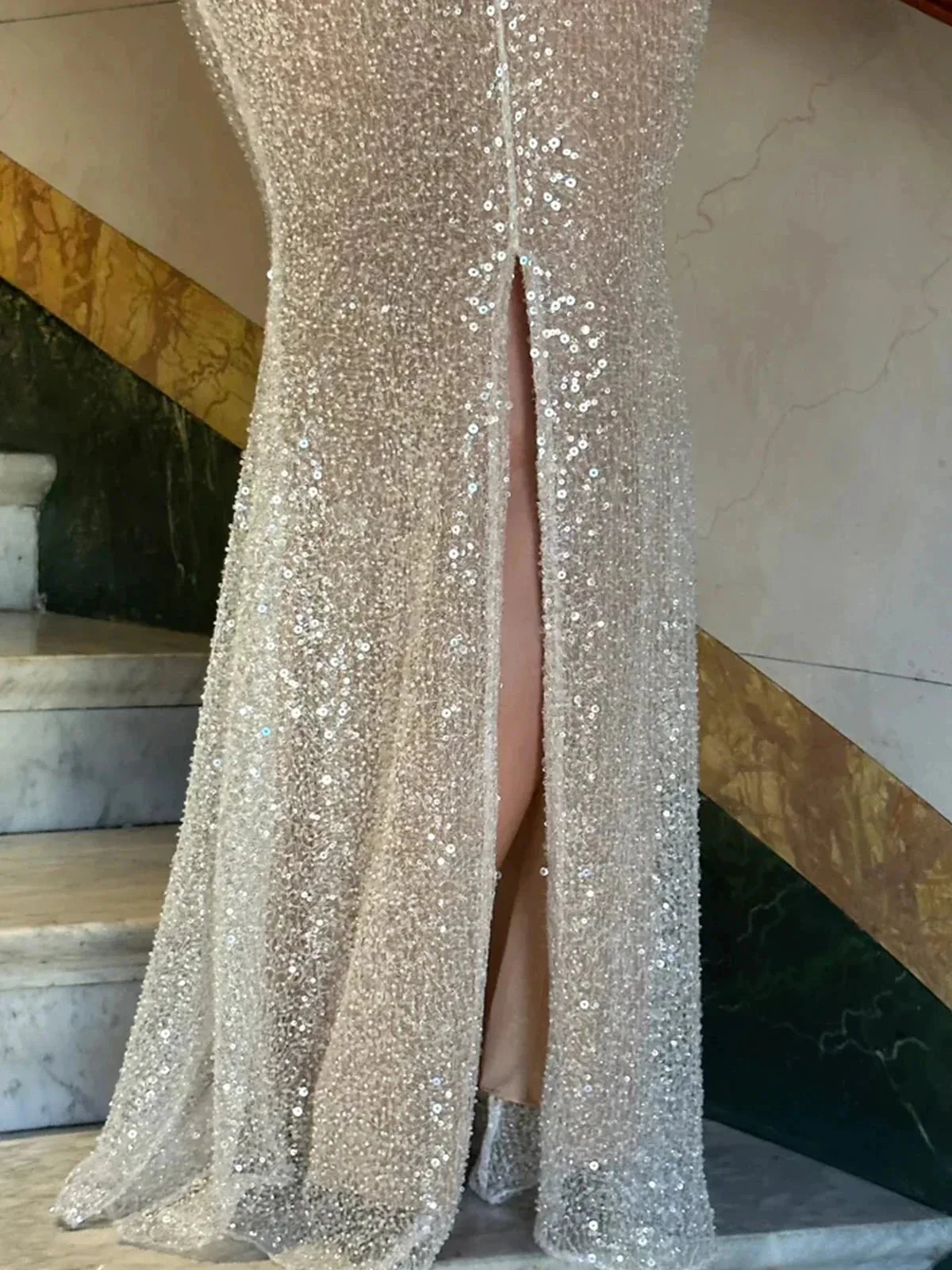 McKoye| Simple Pink Mermaid Straps Sequin Prom Dresses With Split - Image 5