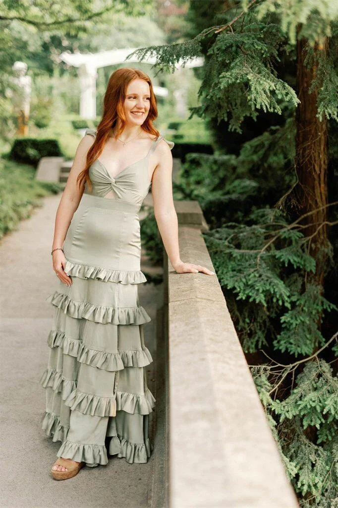 Melssa | Knotted Sage Ruffles Mermaid Tiedred Maxi Dress - Image 3