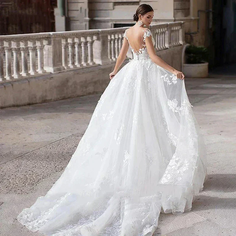 Mermaid 2 In 1 Wedding Dress Tulle Scoop Cap Sleeves Backless Lace Appliques Bridal Gowns With Detachable Train - Image 2