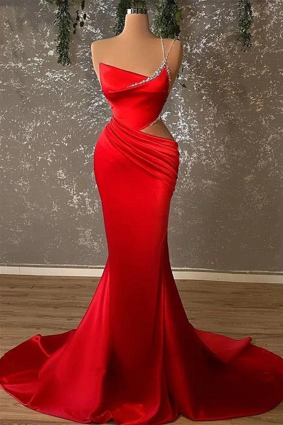 Mermaid Asymmetrical Spaghetti Strap Evening Dress High Split  Y147 - Image 2