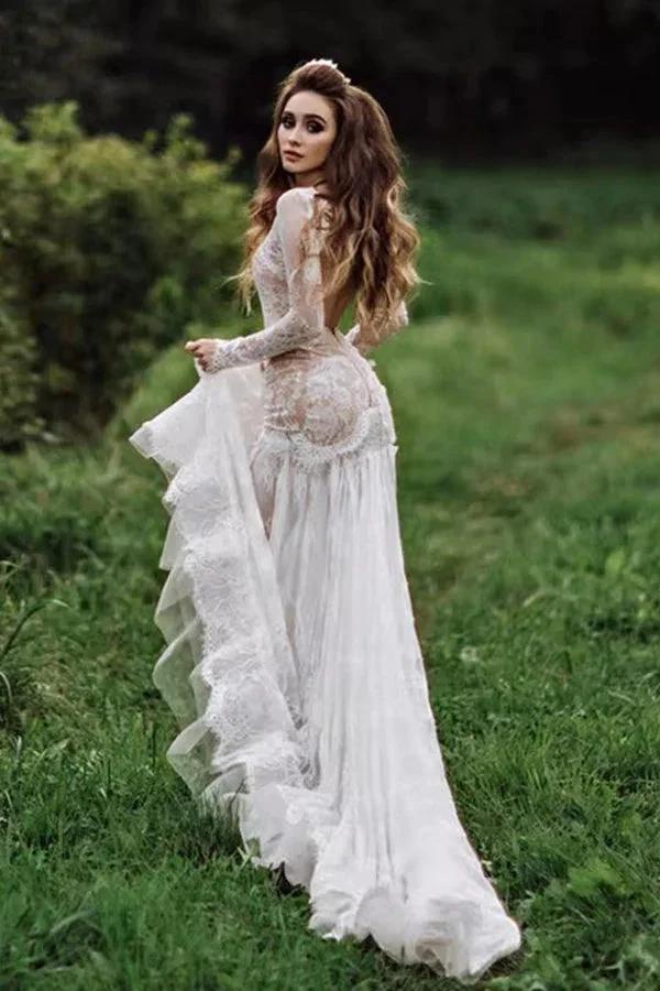 Mermaid Backless Long sleeves Lace Bohemian Wedding Dresses WD733 - Image 5